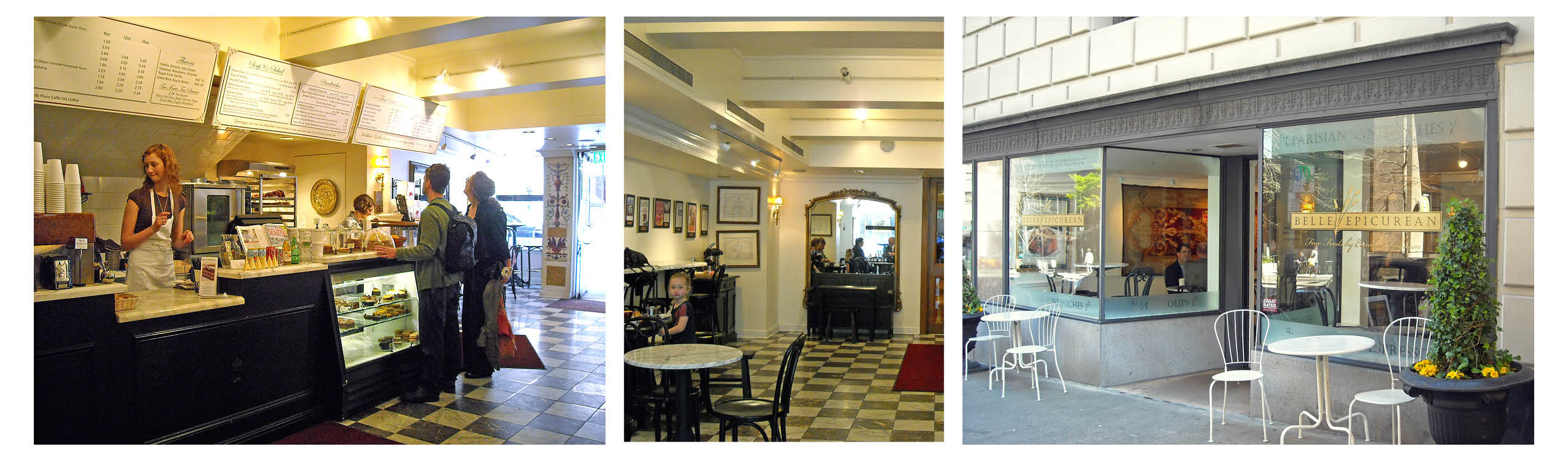Interior and exterior images of the Belle Epicurean, Fairmont Hotel, Seattle